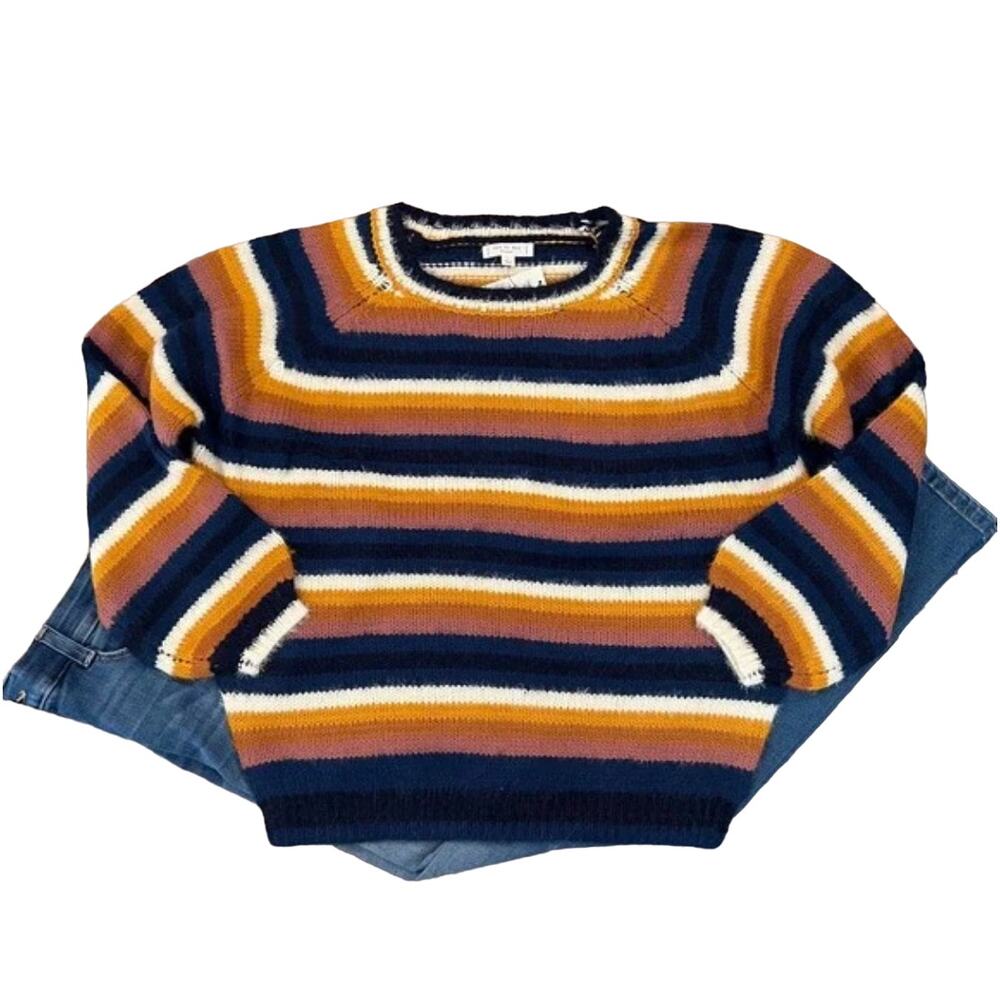 NWT Francesca's Blue, Pink, Gold, & Cream Striped Crewneck Sweater - SIZE LARGE